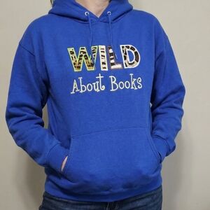 Monogrammed And Appliqued Women's Hoodie Wild About Books Blue Medium